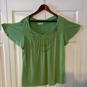 Dressbarn Sage Green Blouse with Beaded Embellishments